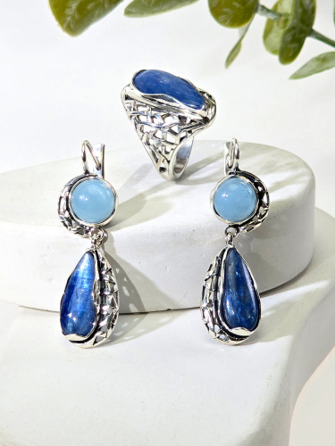 Серебряные серьги ETERI с кианитом и аквамарином